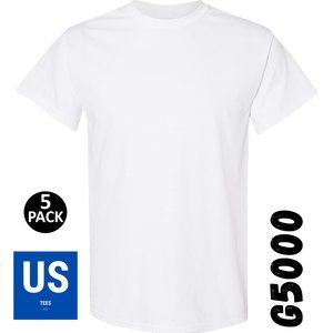 GILDAN 5 PACK White Short Sleeve Plain T Shirts